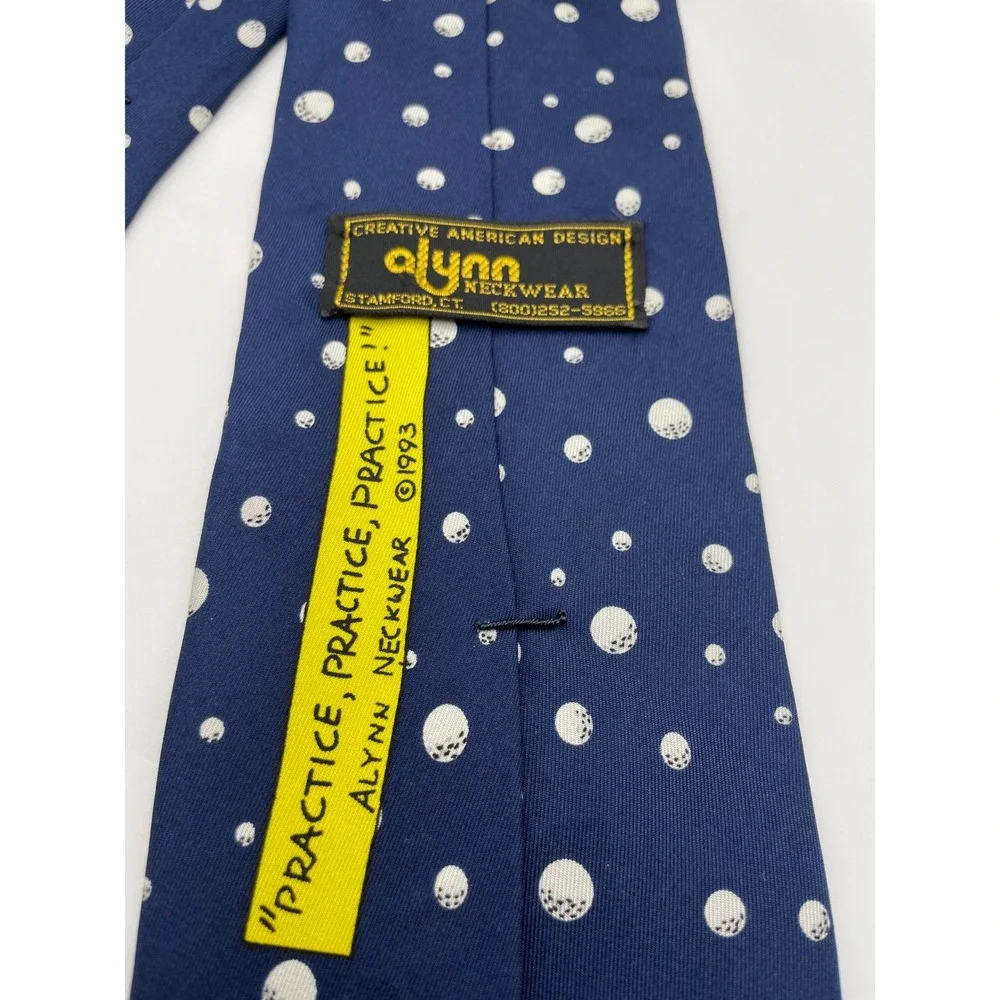 Alynn Neckwear Mens Vintage 1993 Golf Silk Tie Navy Blue Practice Novelty Sport
